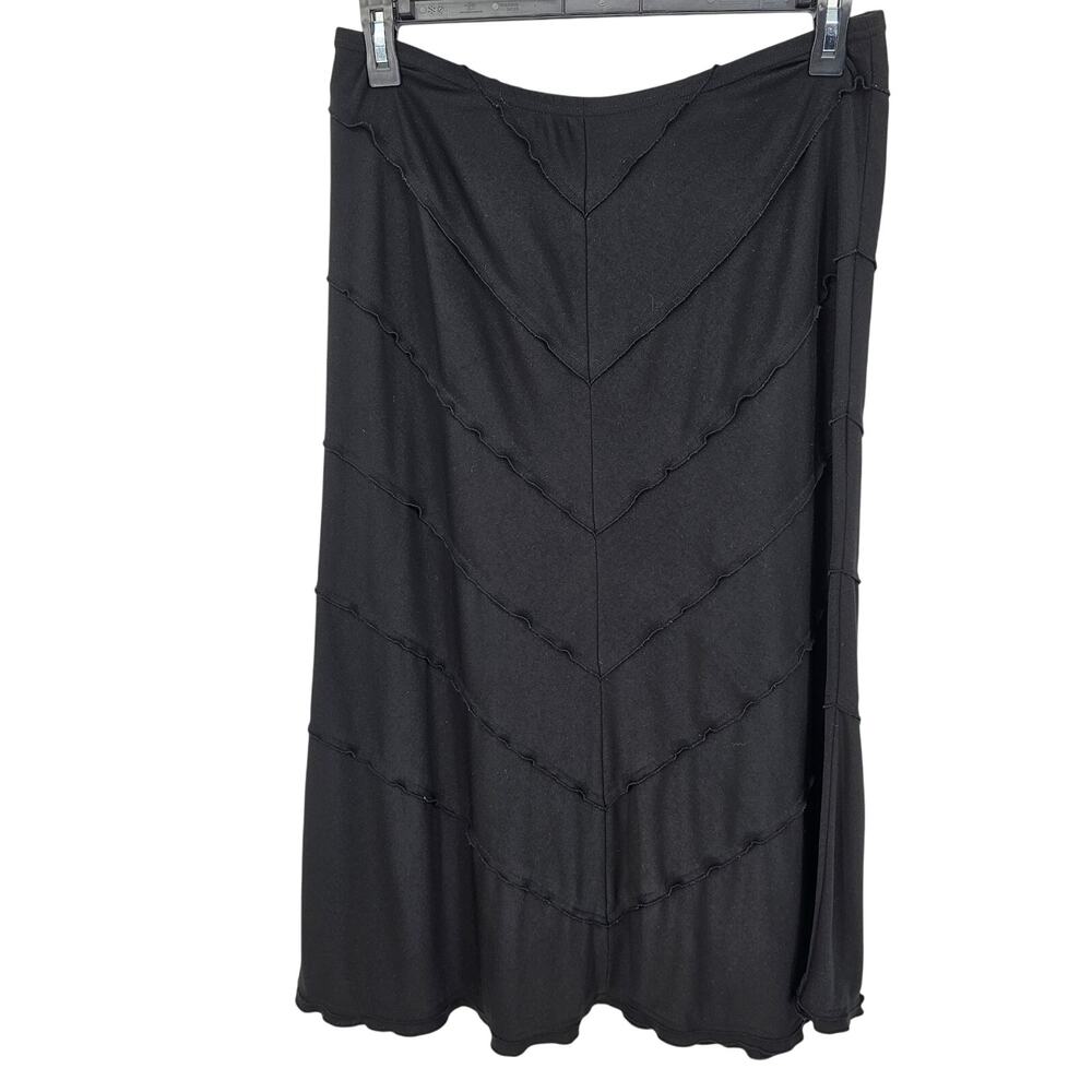Vintage Donna Toran Solid Black Chevron Frill A-Line Midi Skirt Whimsigoth Large